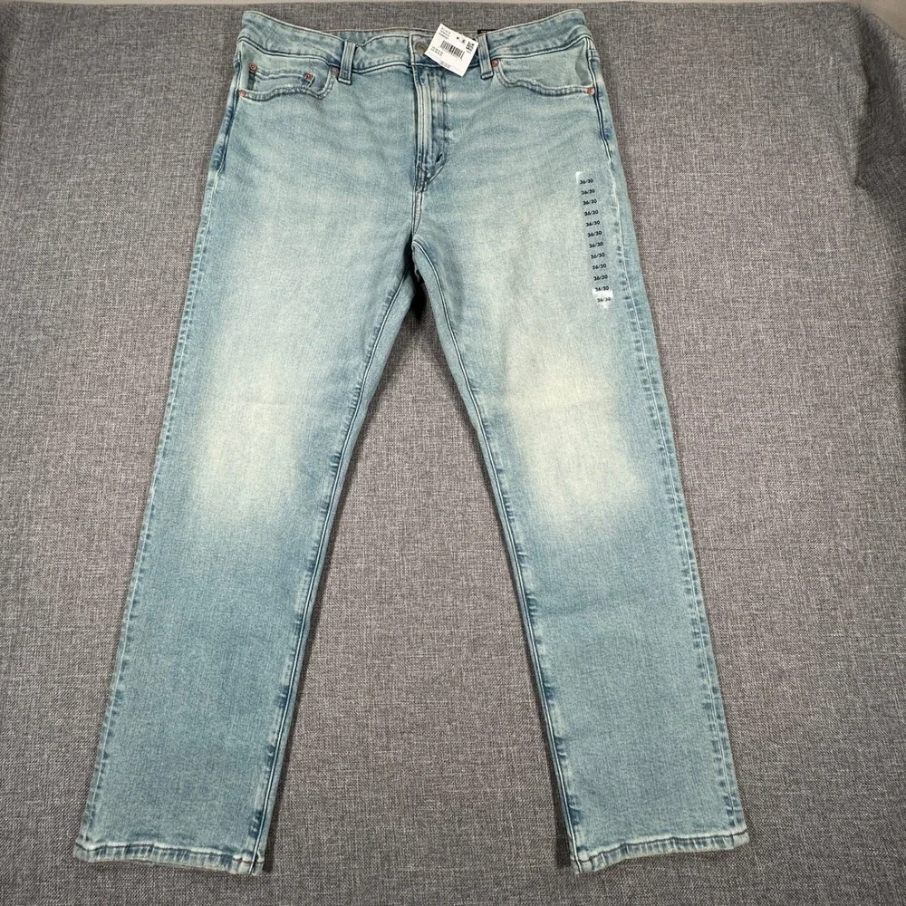 American Eagle AE Slim Straight Jeans Mens 36x30 Light Blue Airflex Stretch NEW